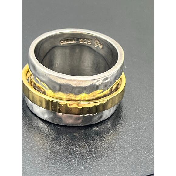Silpada Sterling Silver and 14k Gold Plated Spinner Ring R1476 model Sz 7.25 - Picture 7 of 9